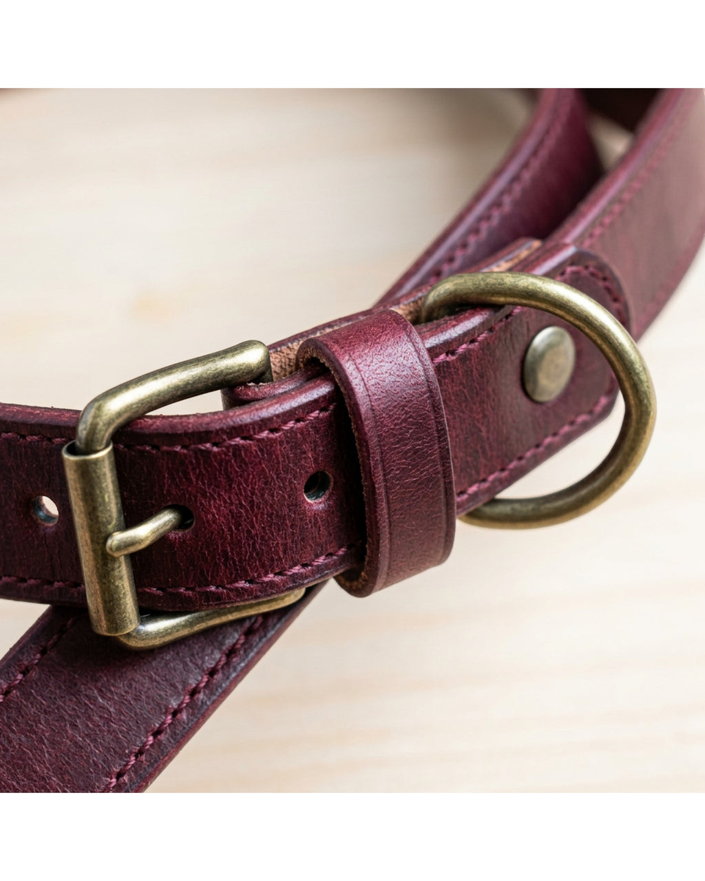 Paoth Tapered Leather Dog Collar 40–52 cm Burgundy - Detail view